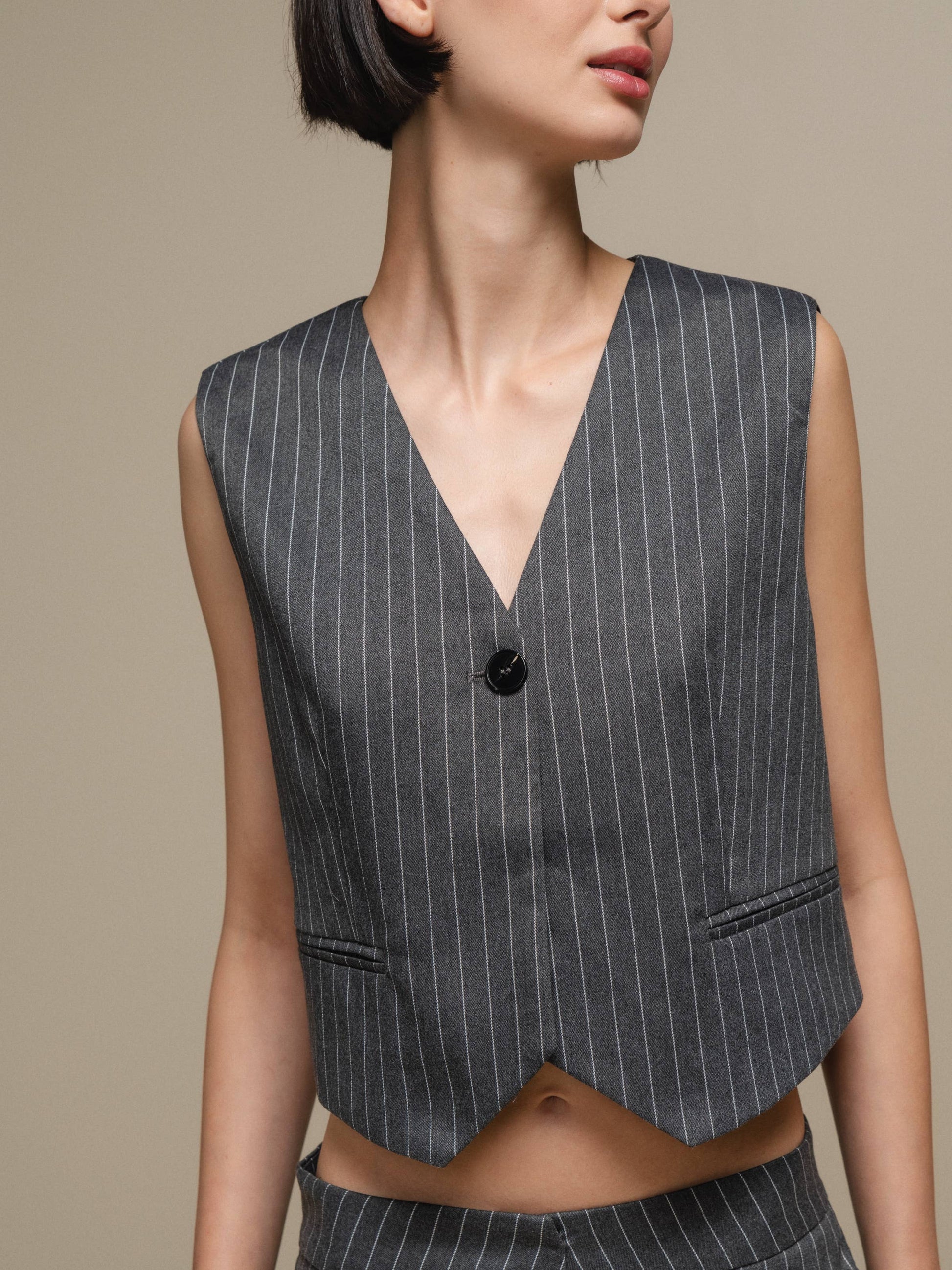 Gilet donna gessato grigio