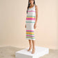 Abito midi in maglia a righe multicolor