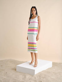Abito midi in maglia a righe multicolor