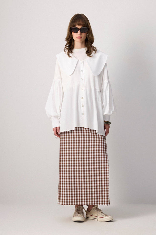 Camicia oversize con colletto Peter Pan in misto viscosa
