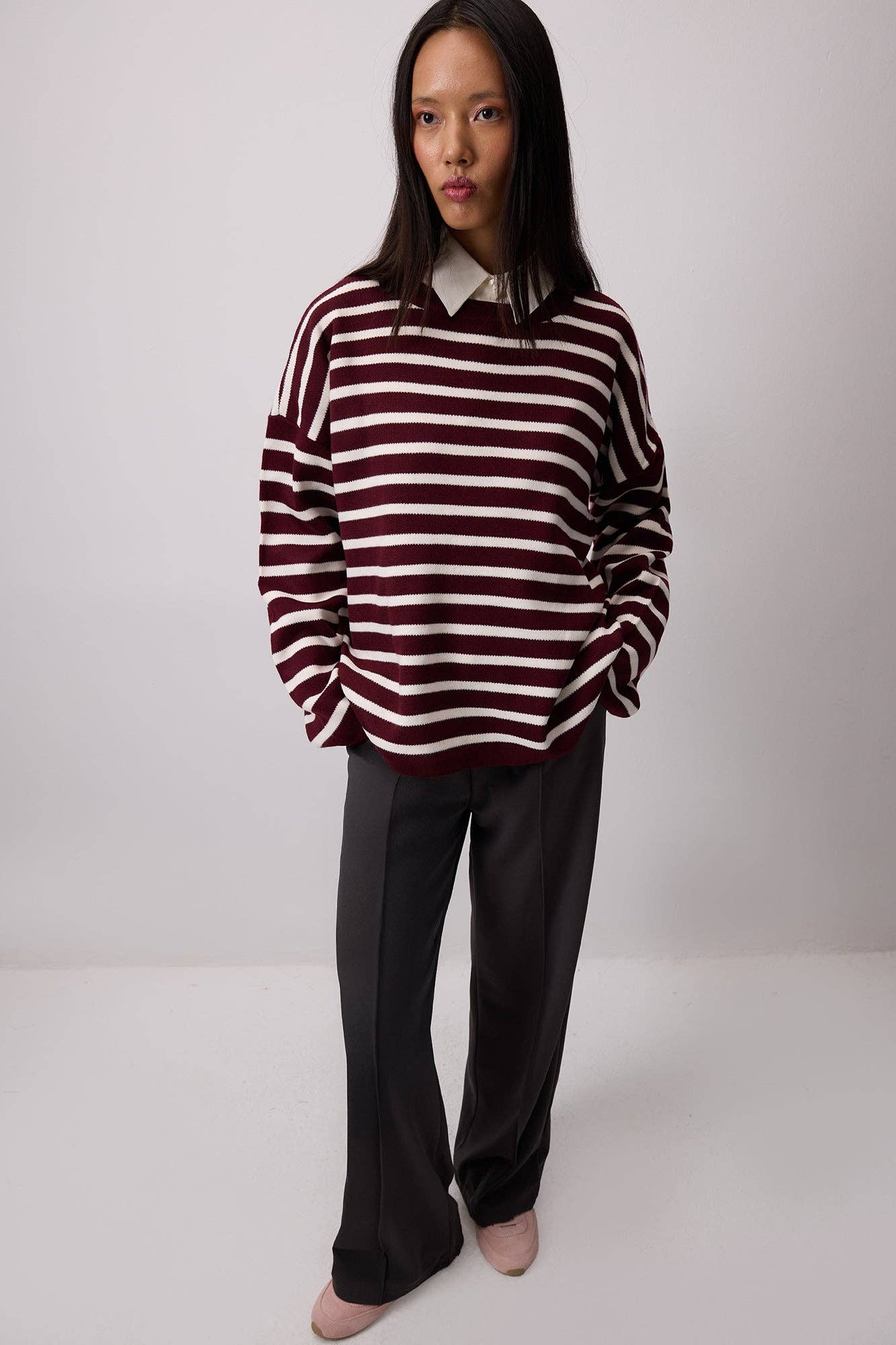 Maglione a righe bordeaux oversize