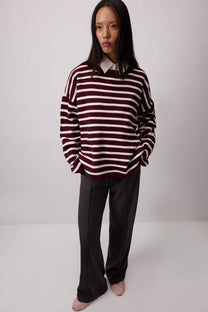 Maglione a righe bordeaux oversize