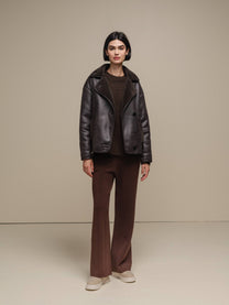 Cappotto corto effetto shearling marrone da donna