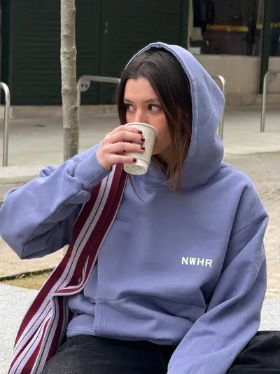 Felpa con cappuccio blu lavato oversize in cotone biologico