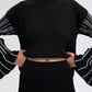 Completo in maglia con tunica e gonna plissé a righe