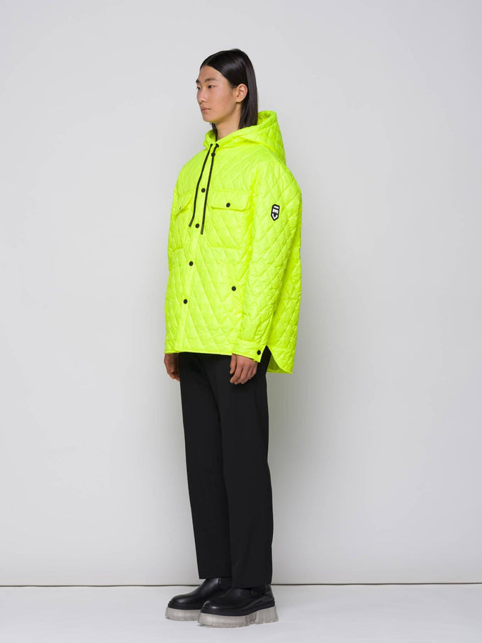 Giacca trapuntata a rombi con cappuccio fluo