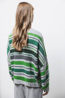 Cardigan in maglia a righe con maniche a palloncino