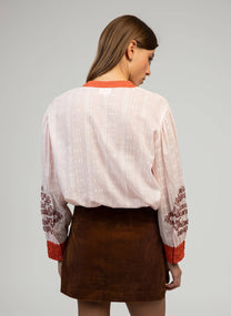 Camicia rosa SISKA ricamata in popeline di cotone
