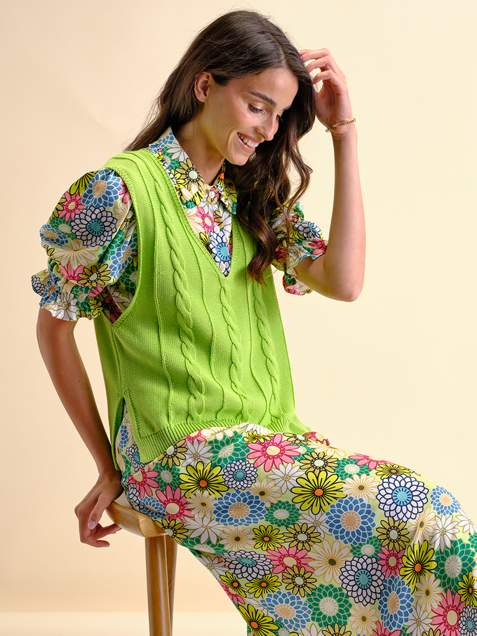 Gilet in maglia a trecce in cotone