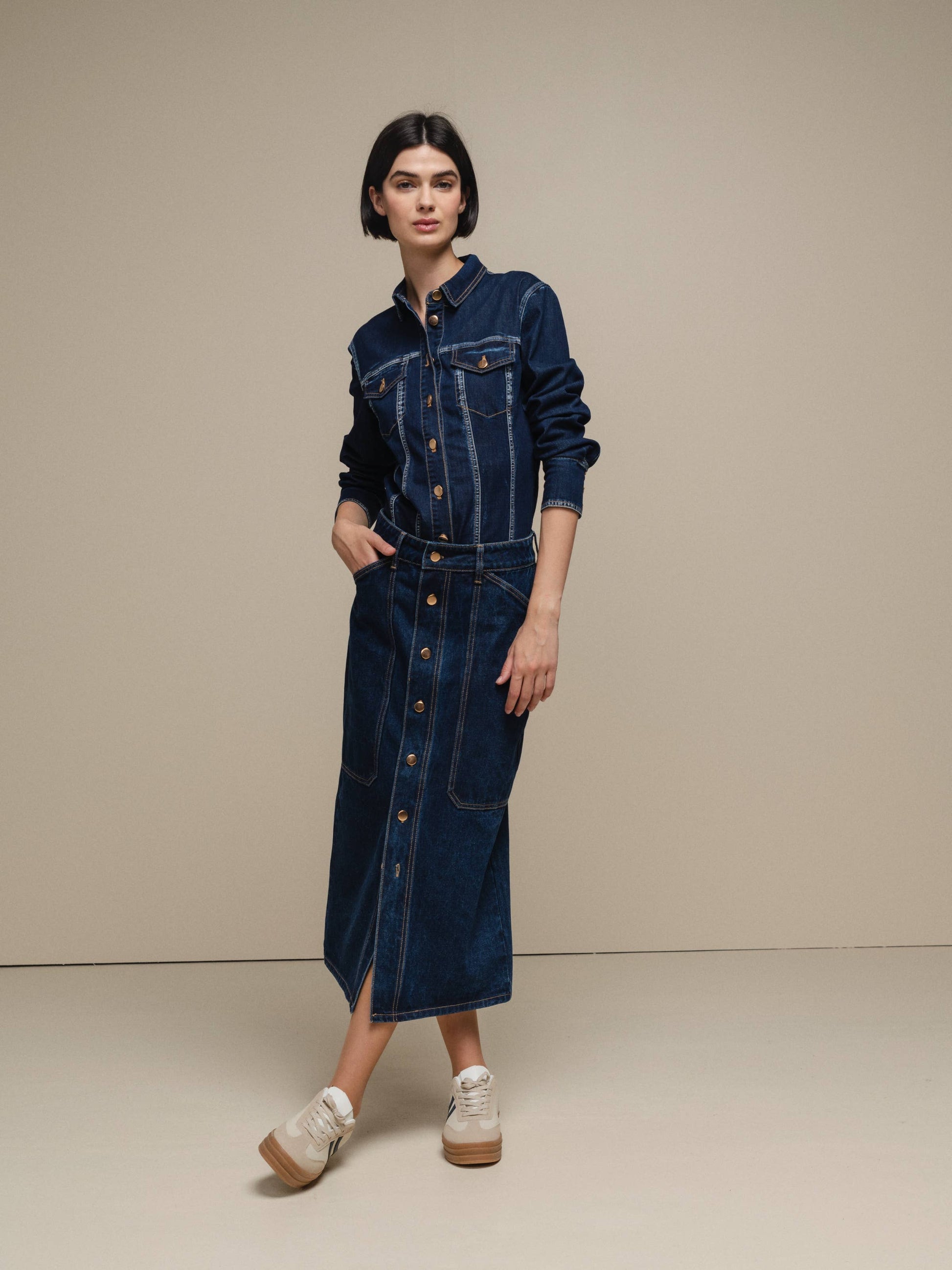 Abito chemisier in denim da donna