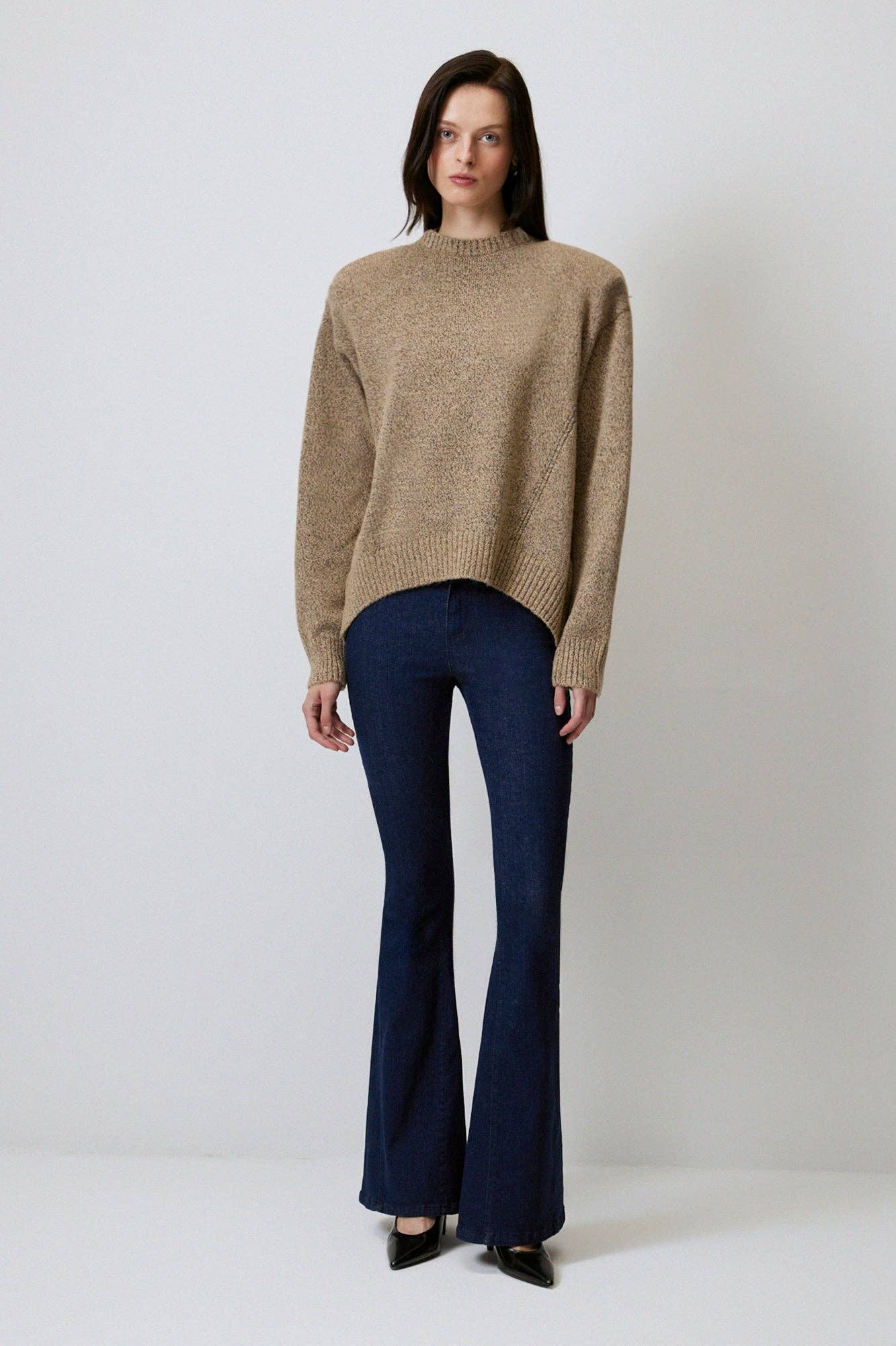 Maglione in maglia imbottito oversize beige mélange