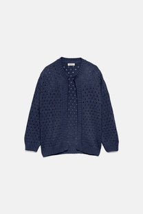 Cardigan in Maglia Strutturata Traforata