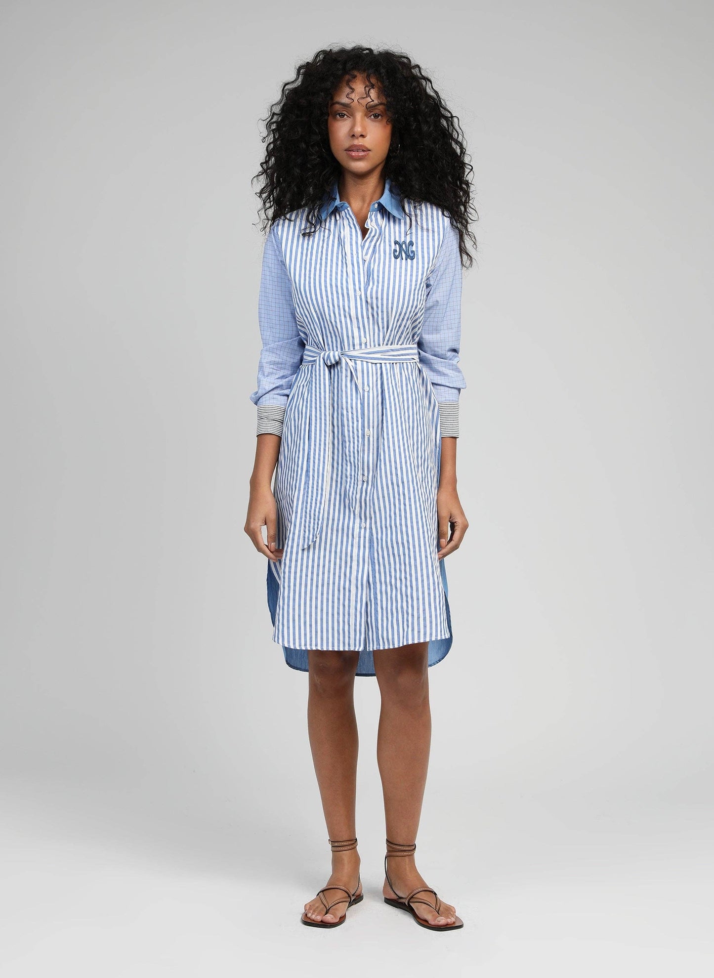 Abito camicia a righe blu Sissinou