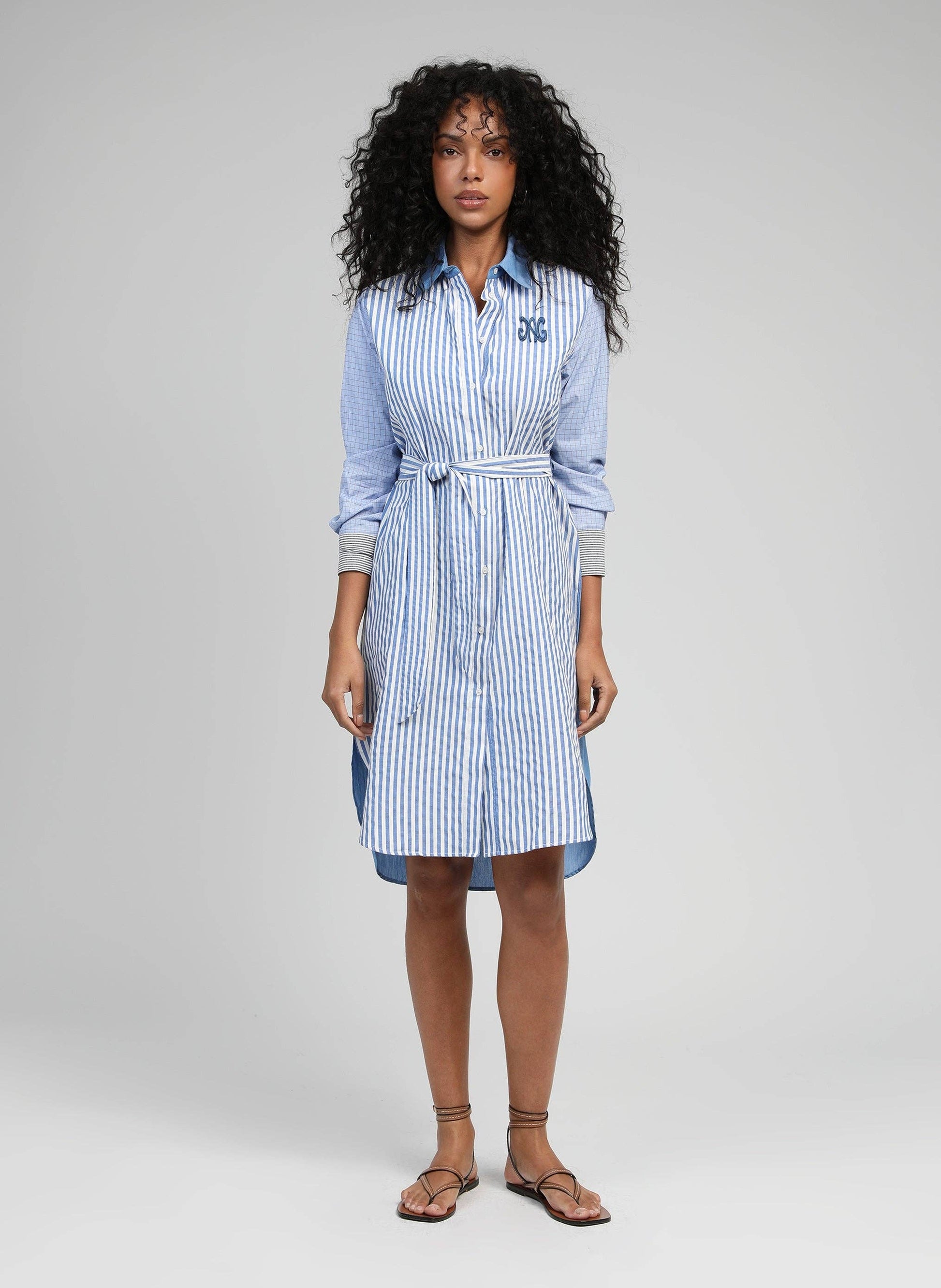 Abito camicia a righe blu Sissinou