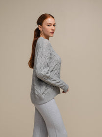 Maglione donna in maglia a trecce con filo luminoso