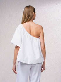 Blusa asimmetrica in popeline di cotone