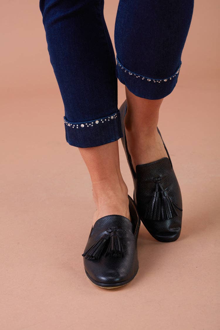 Jeans skinny cropped con strass