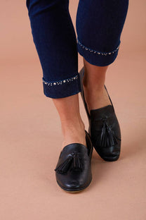 Jeans skinny cropped con strass