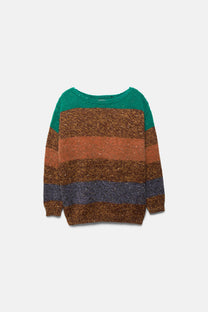 Maglione a righe in maglia con scollo a barca