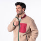 Giacca sherpa unisex con zip beige e bordeaux