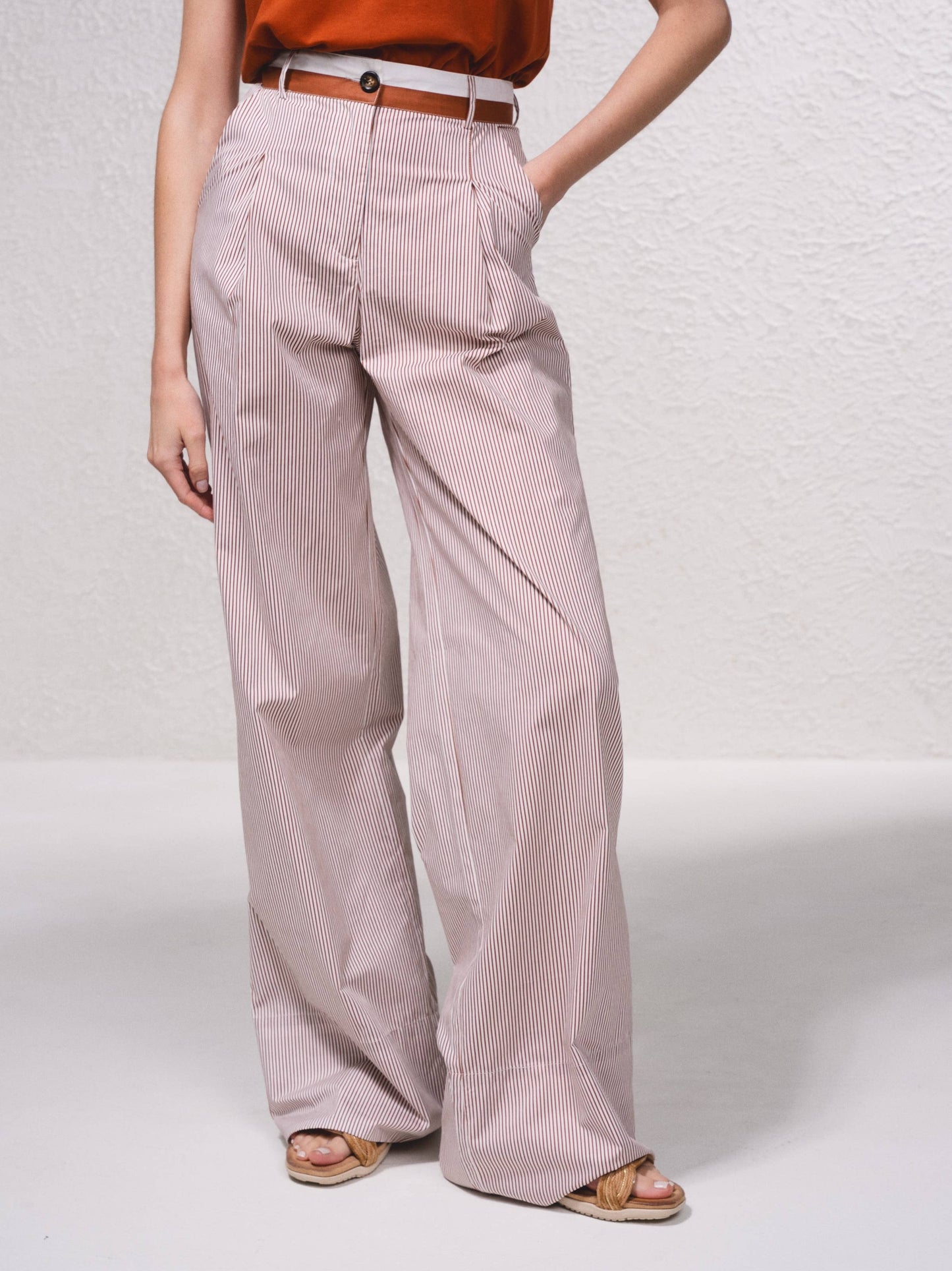 Pantaloni palazzo a righe in cotone