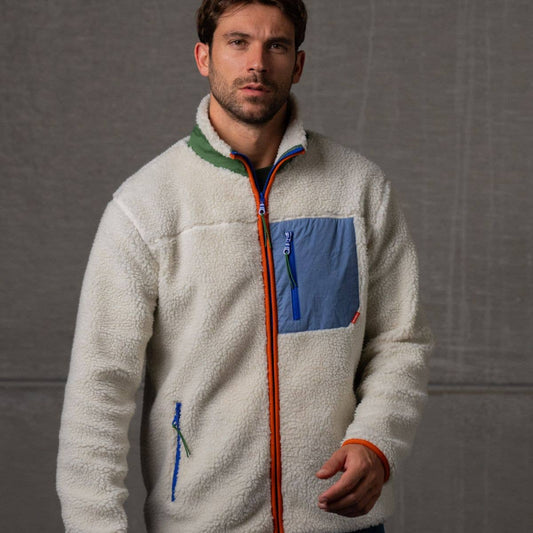 Felpa sherpa unisex con zip in avorio