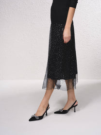 Gonna midi in tulle con paillettes
