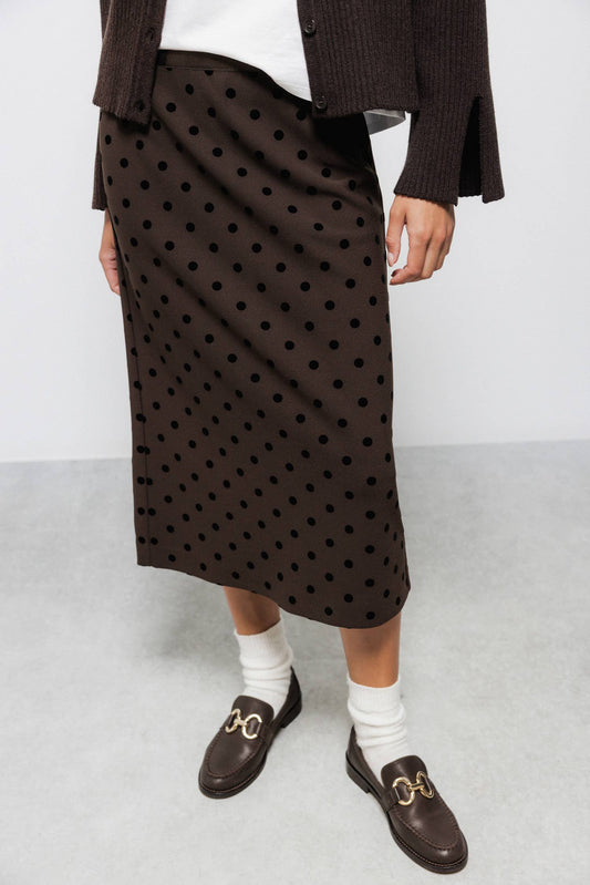 Gonna midi a pois con zip laterale