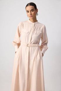 Abito camicia maxi in viscosa morbida con cintura