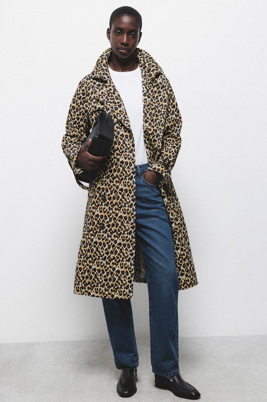 Trench doppiopetto animalier con cintura