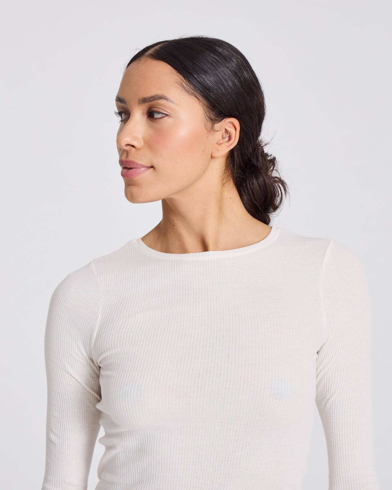 Maglia Lise a manica lunga in cotone biologico a costine off white