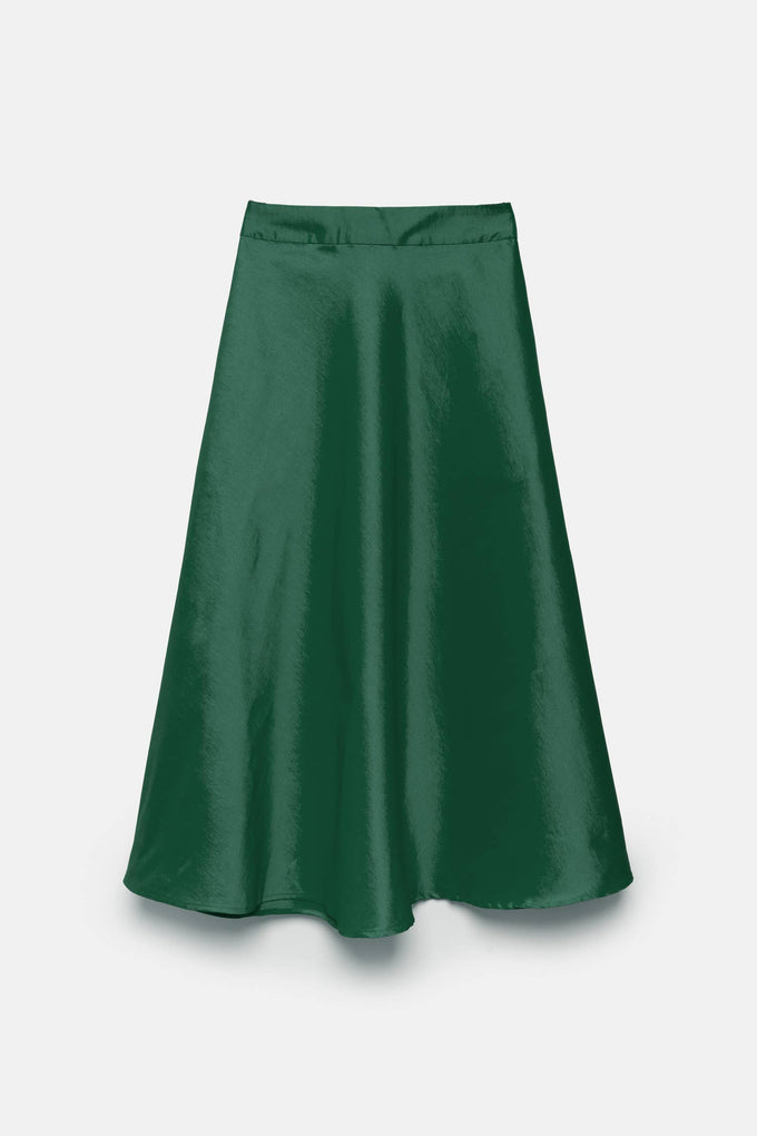 Gonna midi effetto satin verde