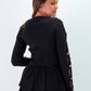 Maglia peplum con inserti in pizzo e bottoni