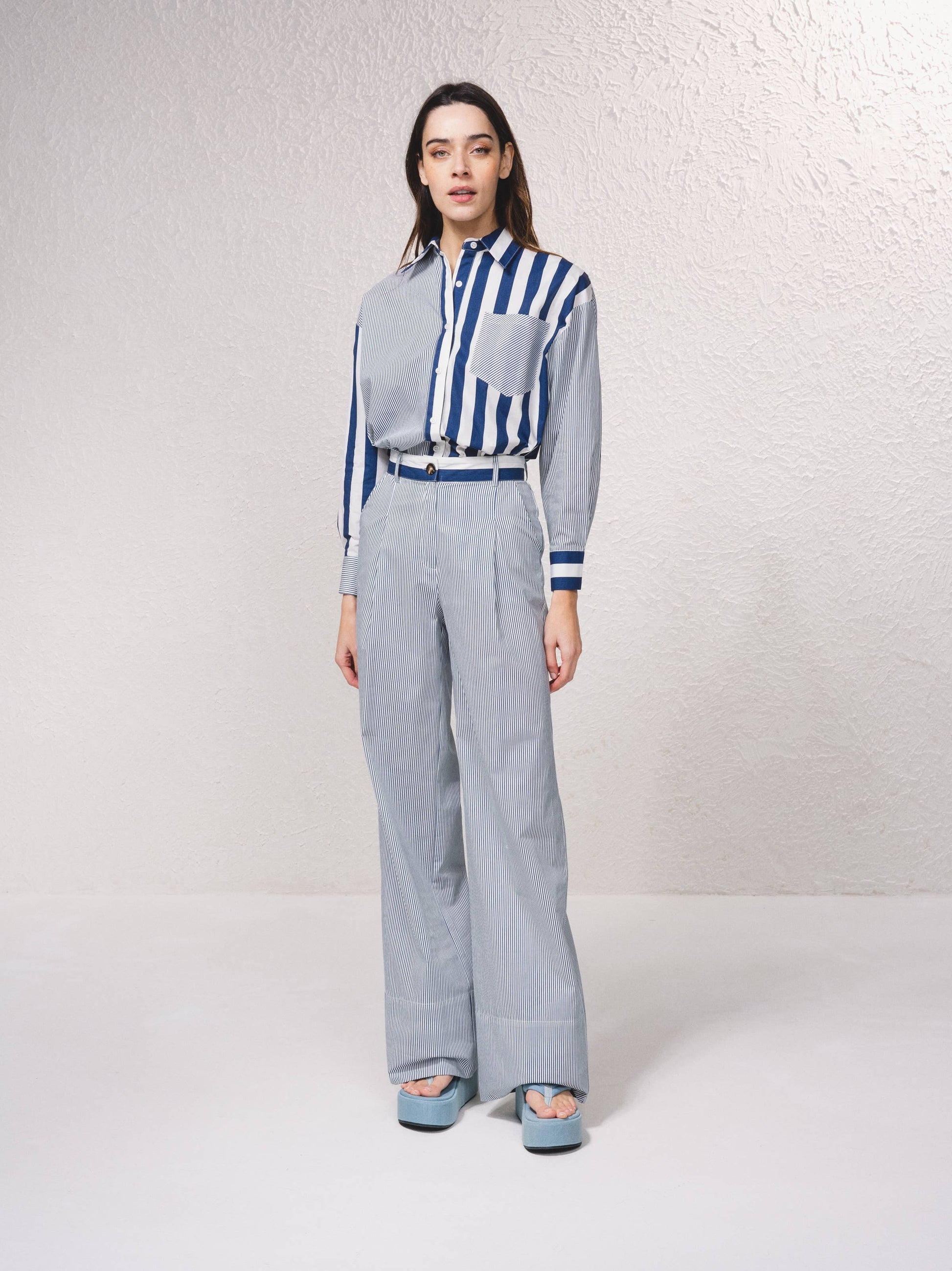 Pantaloni palazzo a righe in cotone