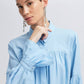 Camicia azzurra in viscosa con maniche arricciate