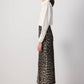 Gonna midi in gabardine con stampa leopardata