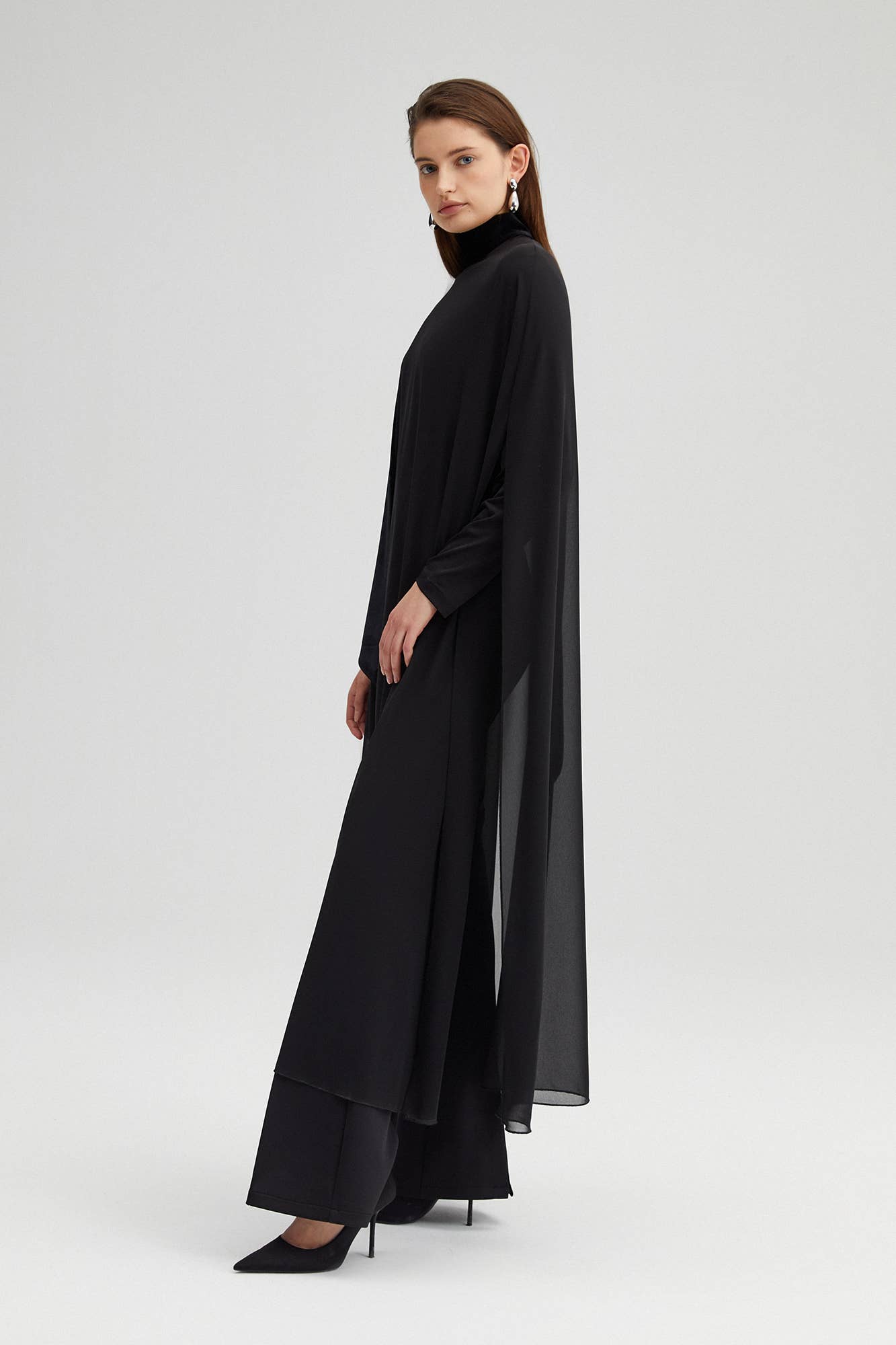 Tunica maxi oversize in chiffon nero