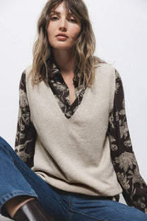 Gilet in Maglia Rasata con Scollo a V