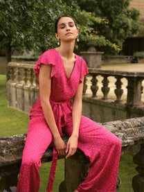 Tuta jumpsuit Pintas a pois fucsia