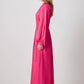 Abito lungo in raso fucsia con cintura