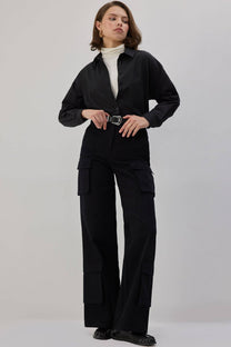 Pantaloni cargo in gabardine neri