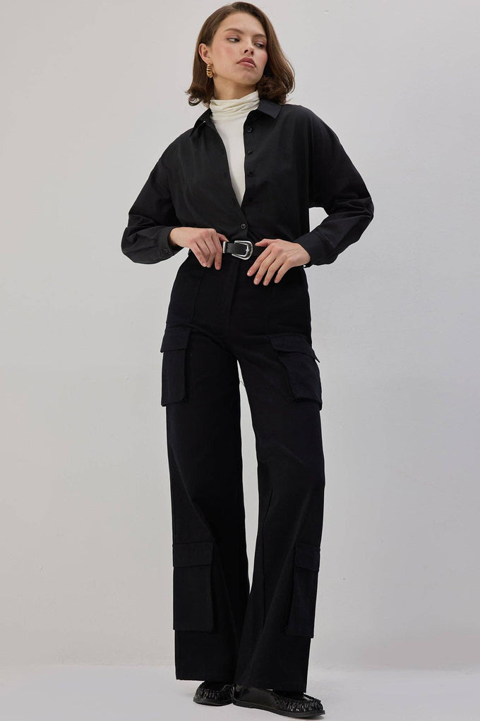 Pantaloni cargo in gabardine neri