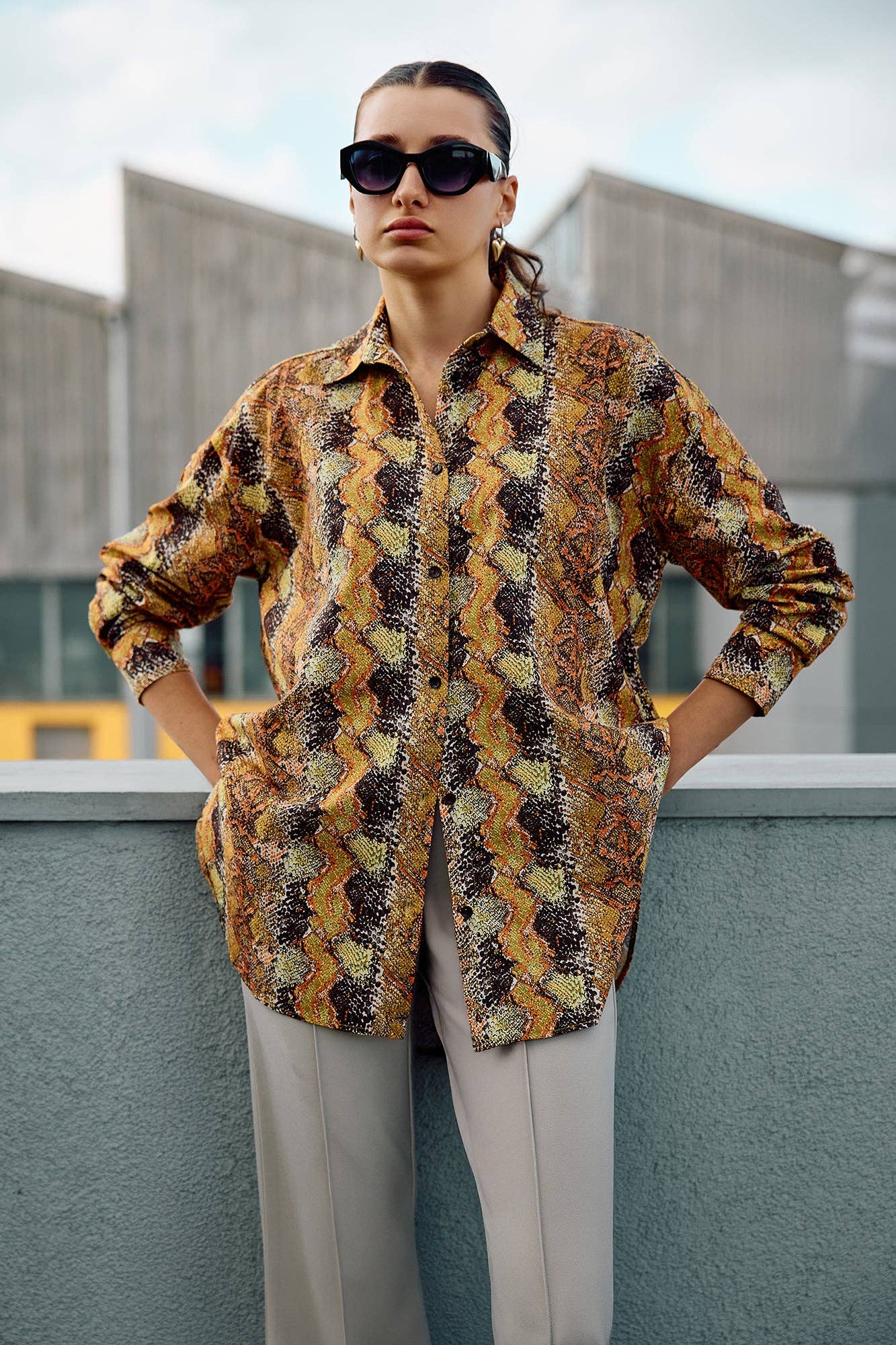 Camicia in popeline a fantasia