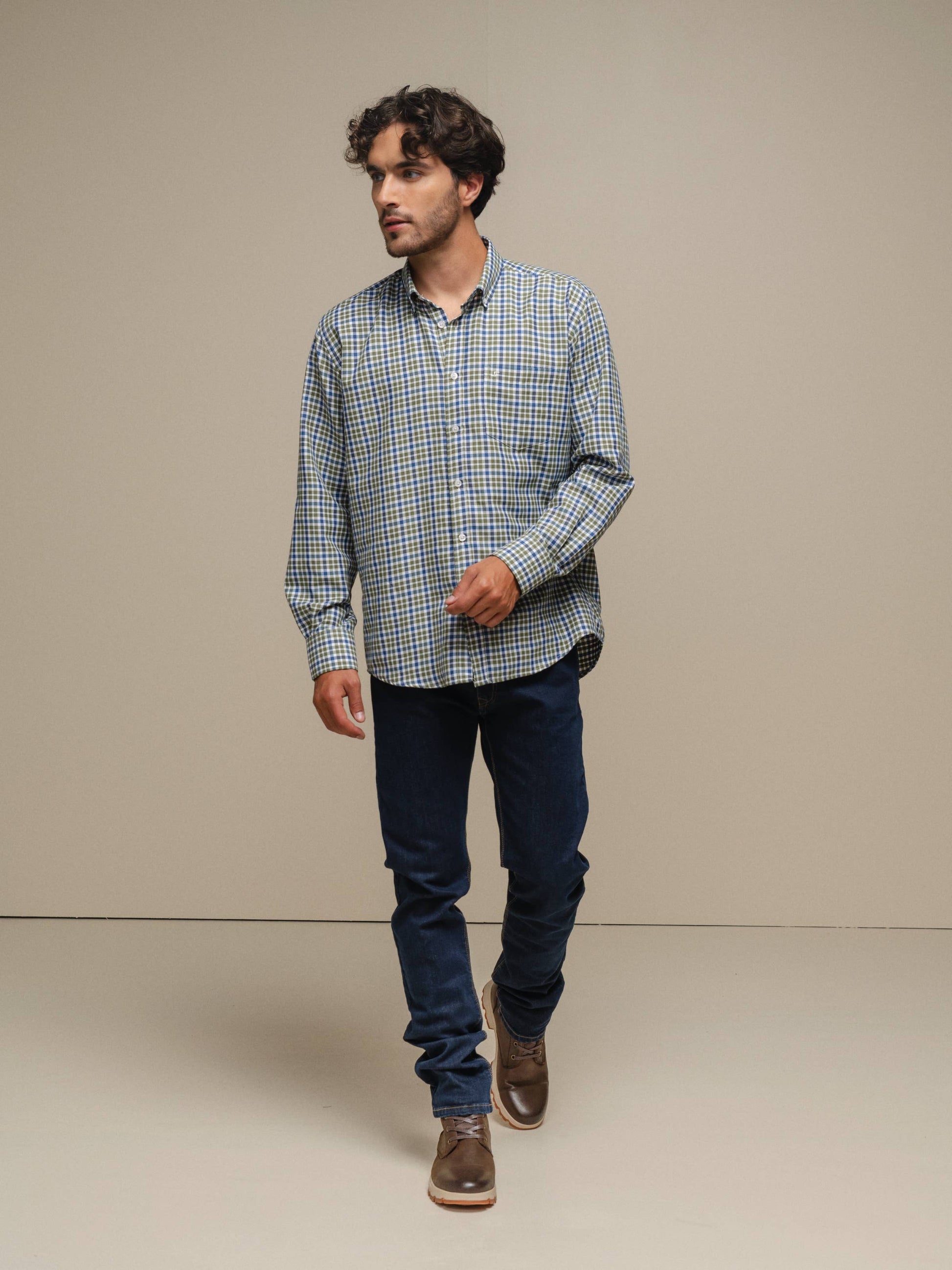 Camicia uomo a quadri in cotone misto