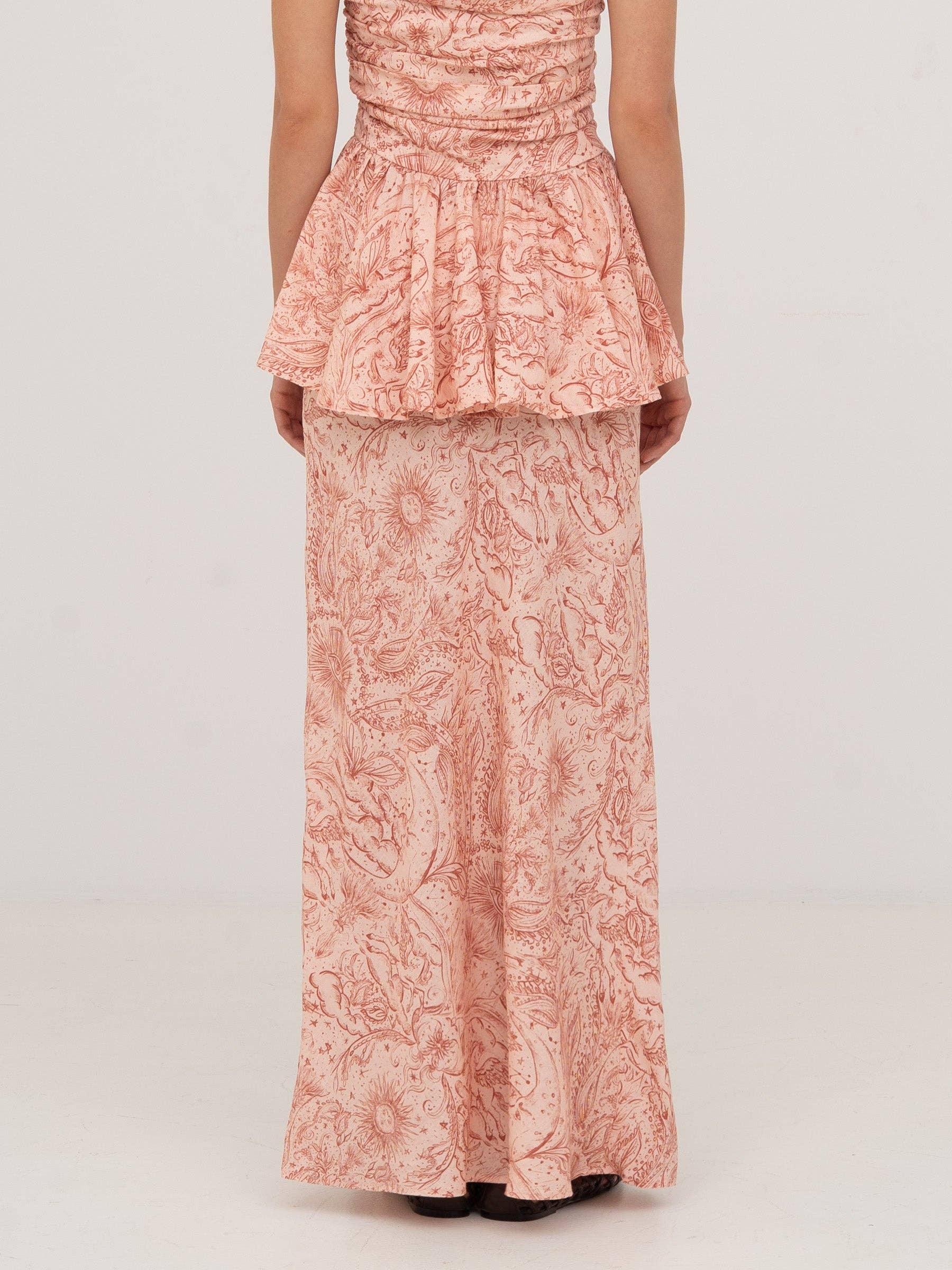 Gonna lunga rosa con stampa sistema solare Sophia