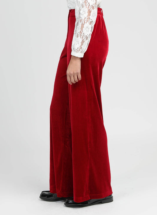 Pantaloni a Zampa in Velluto Rosso