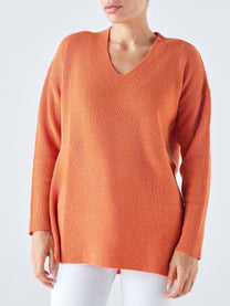Maglione a coste con scollo a V