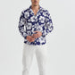 Camicia stretch a fantasia floreale blu
