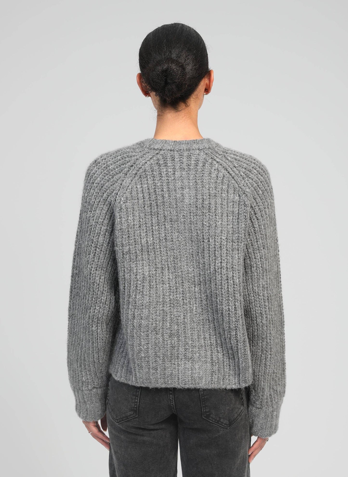 Cardigan in maglia grigia mélange con bottoni