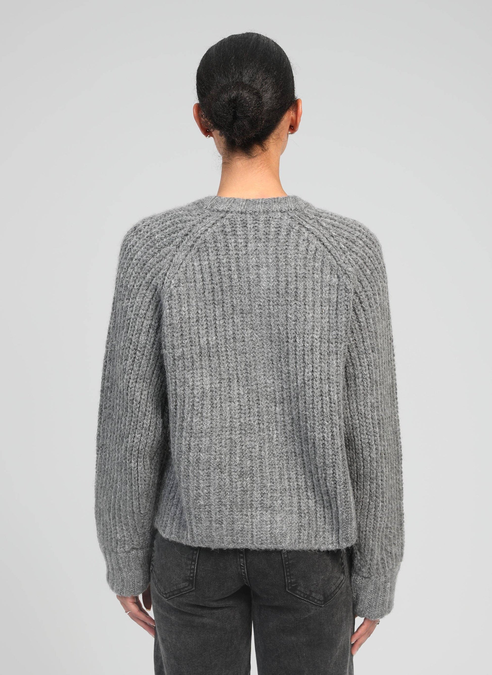 Cardigan in maglia grigia mélange con bottoni